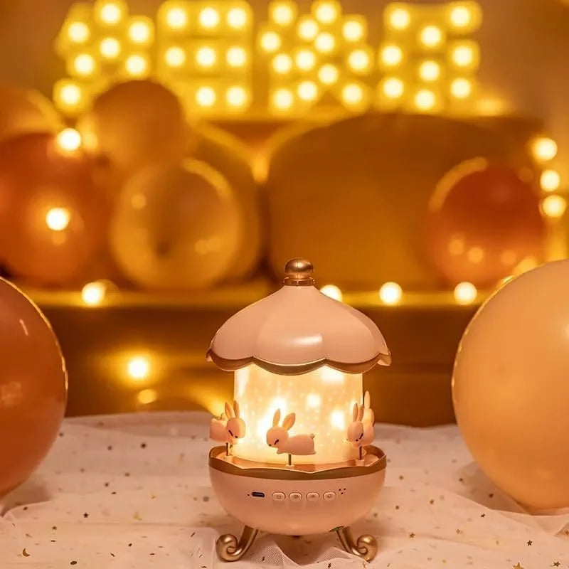 Night Light Rabbit Sky Projector for Kids – 360° Rotating Lamp with 6 Films, 5 Colours and 1200mAh Rechargeable Battery