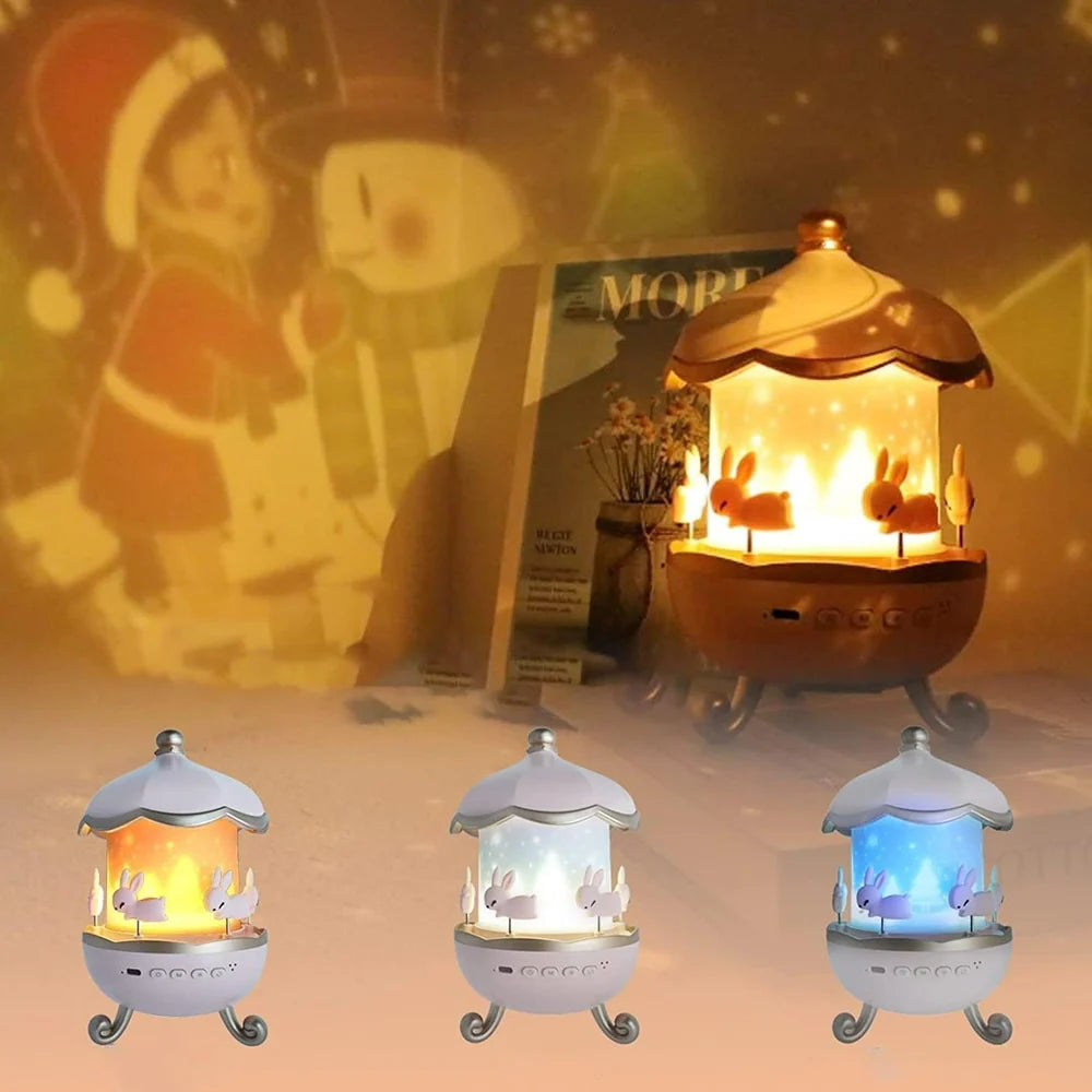 Night Light Rabbit Sky Projector for Kids – 360° Rotating Lamp with 6 Films, 5 Colours and 1200mAh Rechargeable Battery