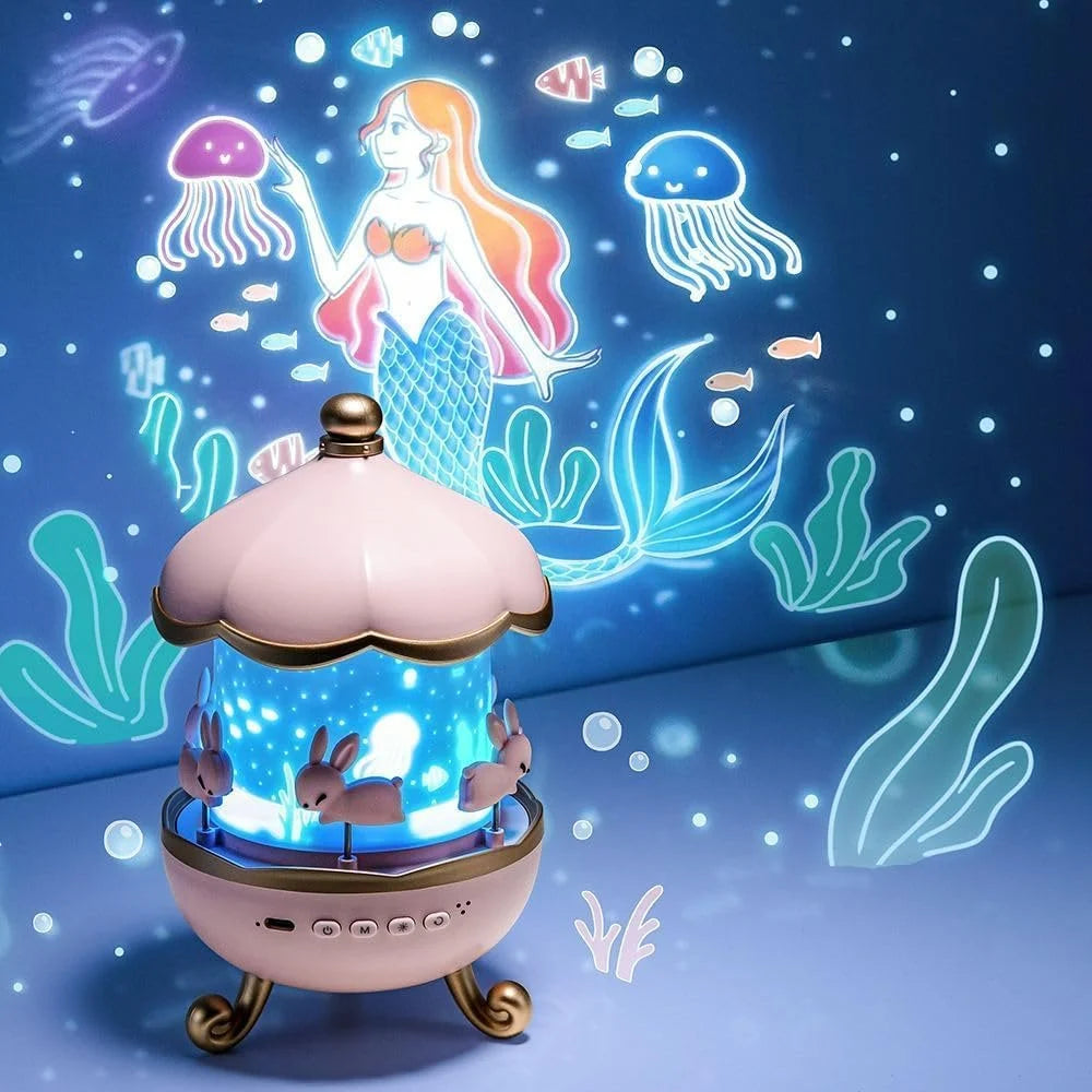 Night Light Rabbit Sky Projector for Kids – 360° Rotating Lamp with 6 Films, 5 Colours and 1200mAh Rechargeable Battery