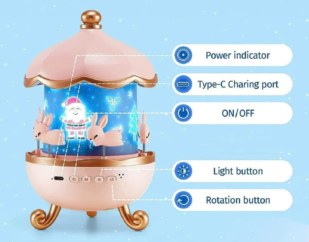 Night Light Rabbit Sky Projector for Kids – 360° Rotating Lamp with 6 Films, 5 Colours and 1200mAh Rechargeable Battery