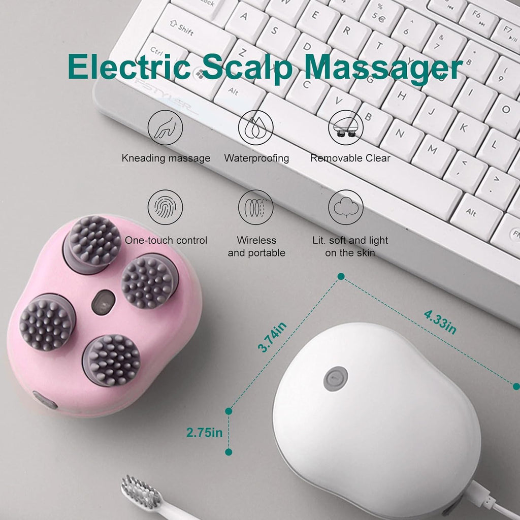 Scalp Massager, Electric Head Massager for Scalp, 3 Speed Modes, Red Light Therapy for Hair Growth, Rechargeable Handheld Portable Body & Head Scratcher Massage Machine, Gift for Women Men