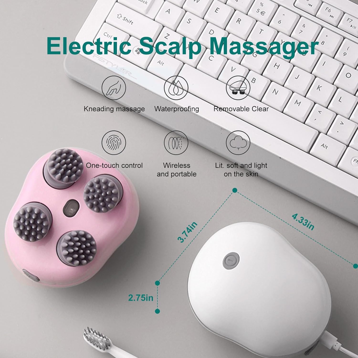Scalp Massager, Electric Head Massager for Scalp, 3 Speed Modes, Red Light Therapy for Hair Growth, Rechargeable Handheld Portable Body & Head Scratcher Massage Machine, Gift for Women Men