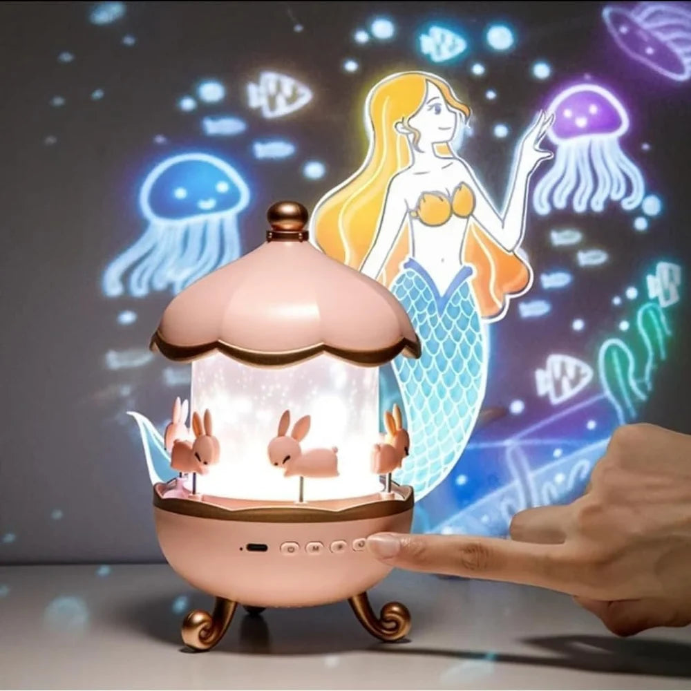 Night Light Rabbit Sky Projector for Kids – 360° Rotating Lamp with 6 Films, 5 Colours and 1200mAh Rechargeable Battery
